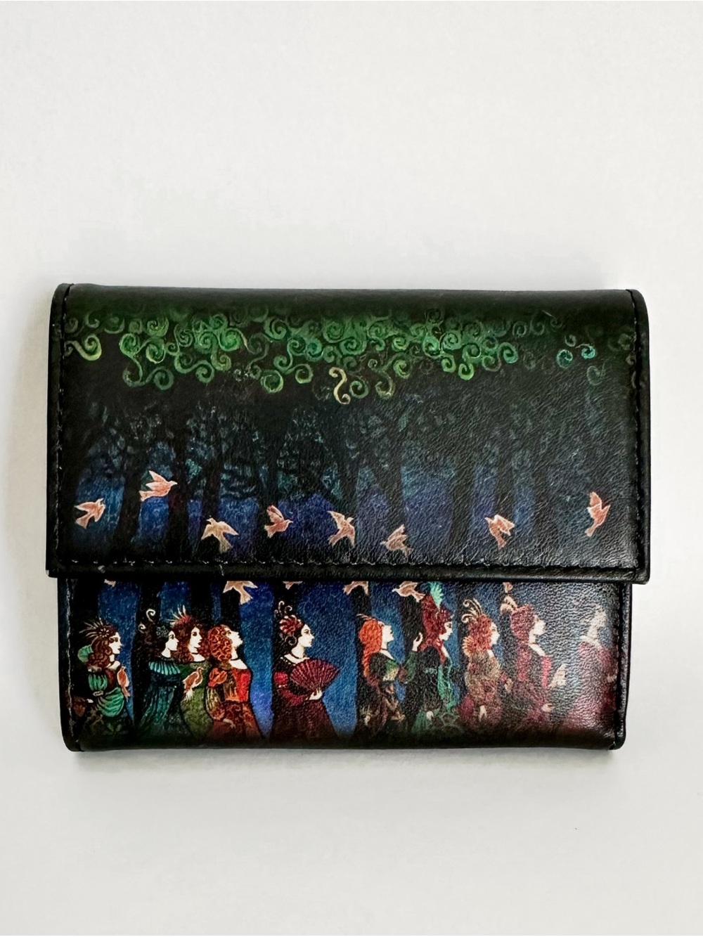 Jeon Los Angeles Leather Tri-Fold Wallet Women of the Sacred Grove Vintage Art